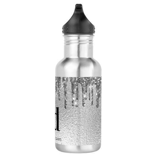Silver glitter druppelt monogram naam waterfles  (Rechts)