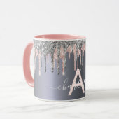 Silver glitter druppelt monogram roze naamscript mok (Voorkant links)