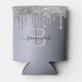 Silver glitter druppelt naam monogram partij blikjeskoeler (Voorkant)
