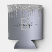 Silver glitter druppelt naam monogram partij blikjeskoeler (Achterkant)