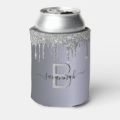 Silver glitter druppelt naam monogram partij blikjeskoeler (Blikje Achterkant)