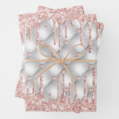 Silver glitter druppelt roos gouden roze luxe inpakpapier vel (In situ)