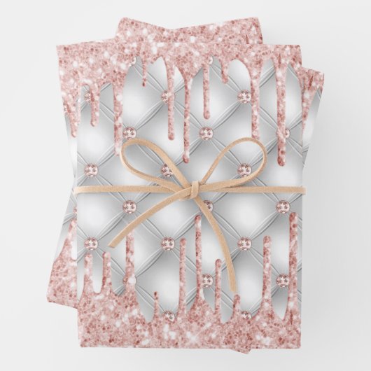 Silver glitter druppelt roos gouden roze luxe inpakpapier vel (In situ)