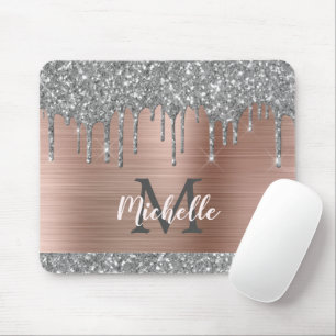 Silver Glitter druppelt roze metalen monogram af Muismat