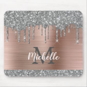 Silver Glitter druppelt roze metalen monogram af Muismat (Voorkant)