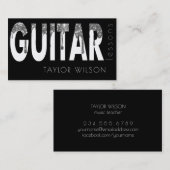 Silver Glitter Druppelt Script Gitaar Leraar Visitekaartje (Voorkant / Achterkant)