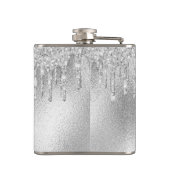 Silver glitter druppelt zwarte monogram naam heupfles (Achterkant)