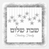 Silver Glitter Dust Hebrew Shabbat Shalom Vierkante Sticker (Voorkant)
