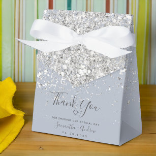 Silver glitter dusty blue bedankt voor je bruiloft bedankdoosjes