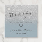 Silver glitter dusty blue bedankt voor je bruiloft bedankjes labels (Voorkant)