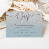 Silver glitter dusty blue script chic rsvp kaartje