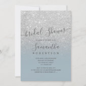 Silver glitter dusty blue script vrijgezellenfeest kaart (Voorkant)
