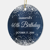 Silver Glitter Dusty Navy Blue Folie 40th Birthday Keramisch Ornament (Links)