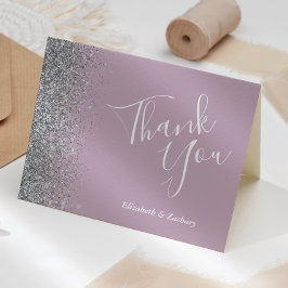 Silver Glitter Dusty Paarse bruiloft dank u Kaart