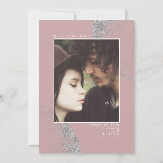 Silver Glitter Dusty Roze sparen de Foto van de Da Save The Date (Voorkant)