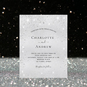 Silver glitter edele moderne elegante bruiloft uitnodiging briefkaart