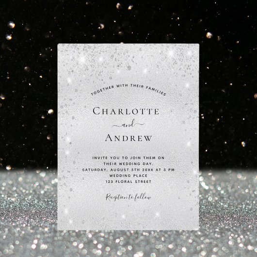Silver glitter edele moderne elegante bruiloft uitnodiging briefkaart