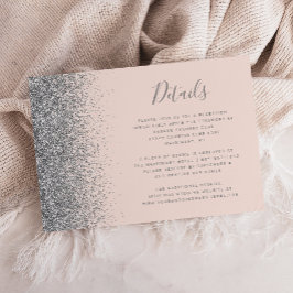 Silver Glitter Edge Blush Pink Wedding Details Informatiekaartje