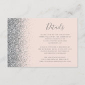 Silver Glitter Edge Blush Pink Wedding Details Informatiekaartje (Voorkant)