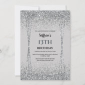 Silver Glitter Effect Birthday Party Invitation Kaart (Voorkant)