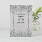 Silver Glitter Effect Birthday Party Invitation Kaart (Staand voorkant)