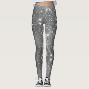 Silver Glitter Effect Dance Stretch Pants - Pant Leggings
