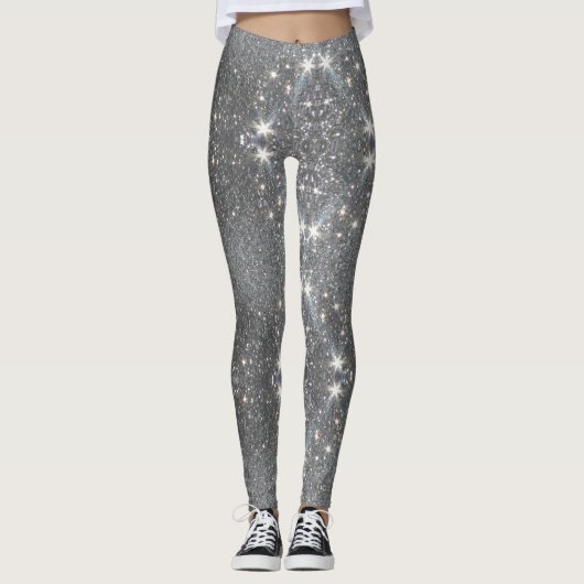 Silver Glitter Effect Dance Stretch Pants - Pant Leggings (Voorkant)