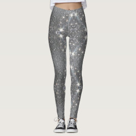 Silver Glitter Effect Dance Stretch Pants - Pant Leggings