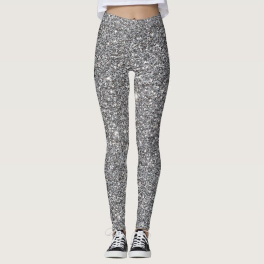 Silver Glitter Effect Leggings (Voorkant)
