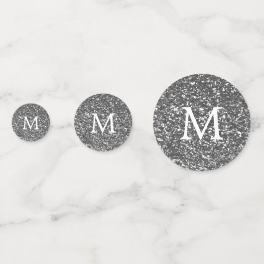 Silver Glitter Effect Monogram Huwelijk Confetti (Voorkanten)