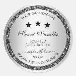 Silver Glitter Effect Product Verpakkingslabels Ronde Sticker