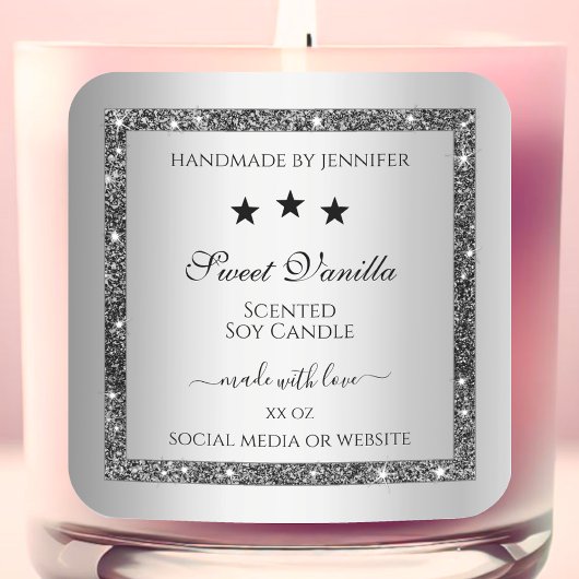 Silver Glitter Effect Product Verpakkingslabels Vierkante Sticker