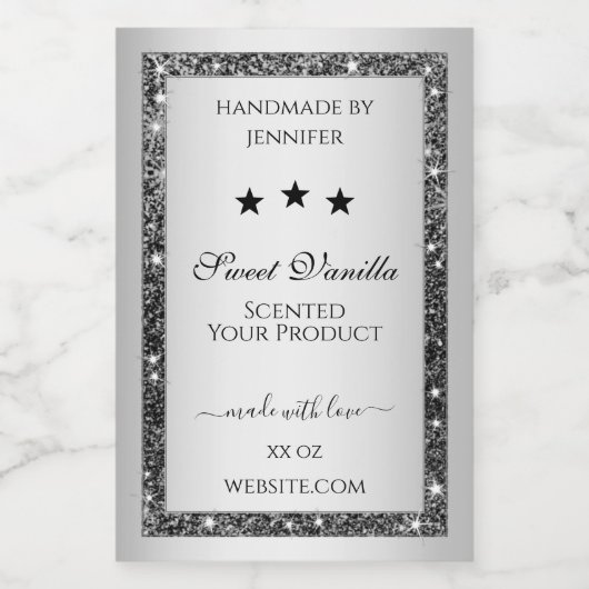 Silver Glitter Effect Product Verpakkingslabels Voedselcontainer Etiket (Enkel label)