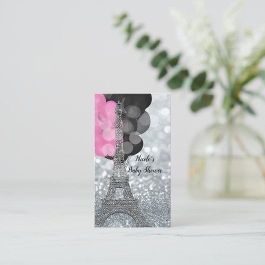 Silver Glitter Eiffel Baby shower Luier Raffle Informatiekaartje (Staand voorkant)