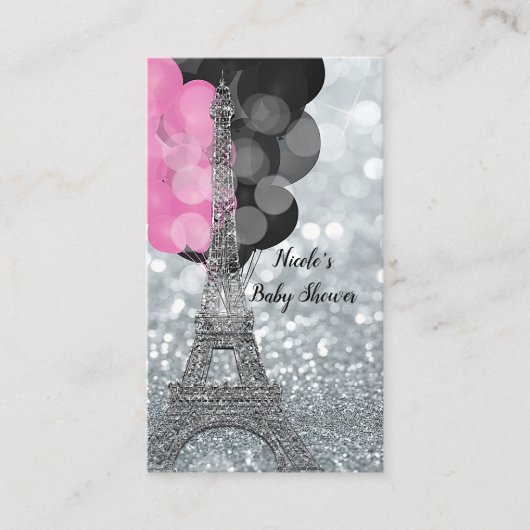Silver Glitter Eiffel Baby shower Luier Raffle Informatiekaartje (Voorkant)