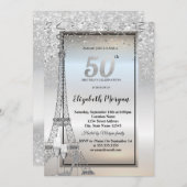 Silver Glitter Eiffel Tower,Glass,Heels 50th Kaart (Voorkant / Achterkant)