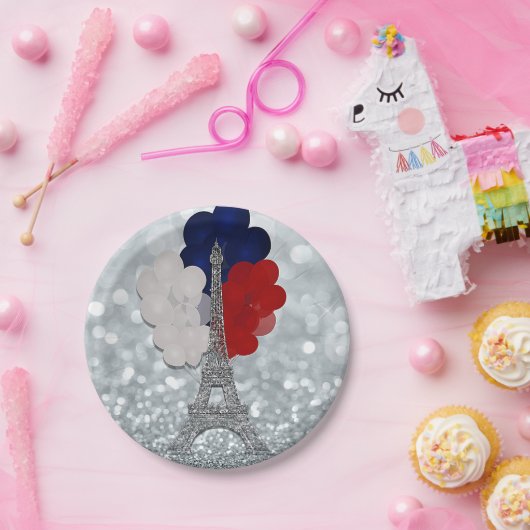 Silver Glitter Eiffel Tower Red White! Papieren Bordje (Feest)