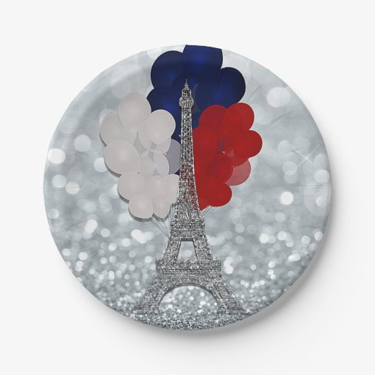 Silver Glitter Eiffel Tower Red White! Papieren Bordje (Voorkant)