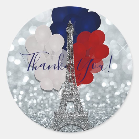 Silver Glitter Eiffel Tower Red White! Ronde Sticker (Voorkant)