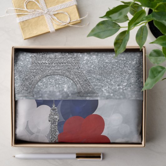 Silver Glitter Eiffel Tower Red White! Tissuepapier (Geschenk)