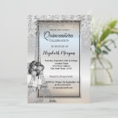 Silver Glitter Eiffeltoren, ballonnen Quinceañera Kaart (Staand voorkant)