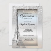 Silver Glitter Eiffeltoren, Glass, Hiel Quinceañer Kaart (Voorkant)