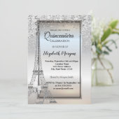 Silver Glitter Eiffeltoren, Glass, Hiel Quinceañer Kaart (Staand voorkant)