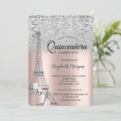 Silver Glitter Eiffeltoren, Glass Roos Gold Kaart (Staand voorkant)