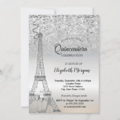 Silver Glitter Eiffeltoren, Hiel, Glass Quinceañer Kaart (Voorkant)