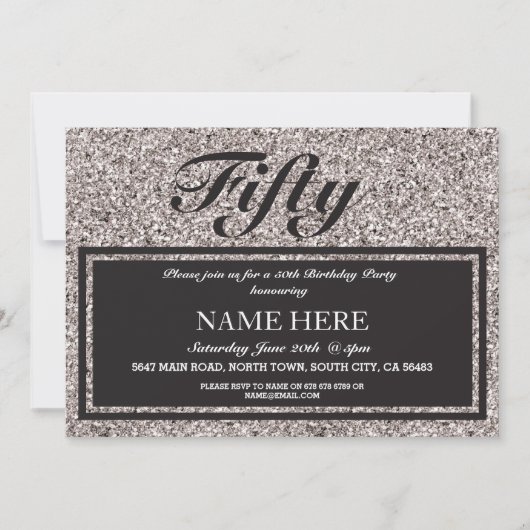 Silver Glitter Elegant Birthday Any Age Uitnodigin Kaart (Voorkant)
