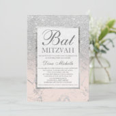 SIlver glitter elegant blush marble Bat Mitzvah Kaart (Staand voorkant)