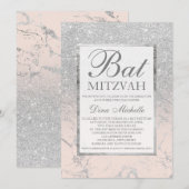 SIlver glitter elegant blush marble Bat Mitzvah Kaart (Voorkant / Achterkant)