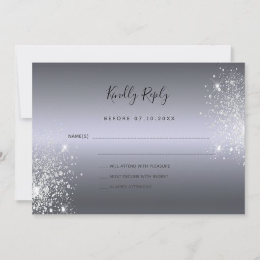 Silver glitter elegant bruiloft RSVP (Voorkant)