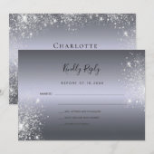 Silver glitter elegant bruiloft RSVP (Voorkant / Achterkant)